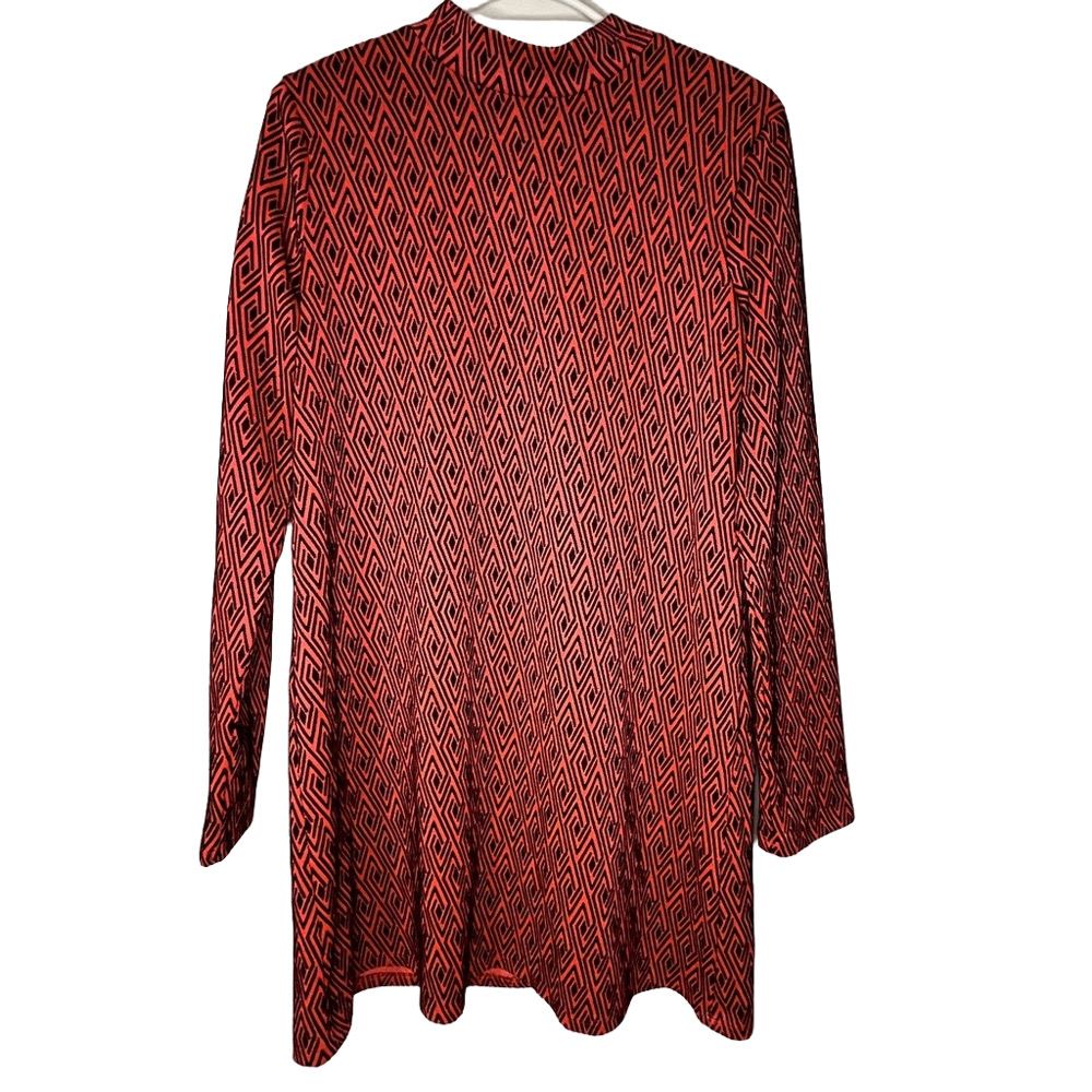 Zara Red Black Geometric Long Sleeve Dress Mock Neck Womens M